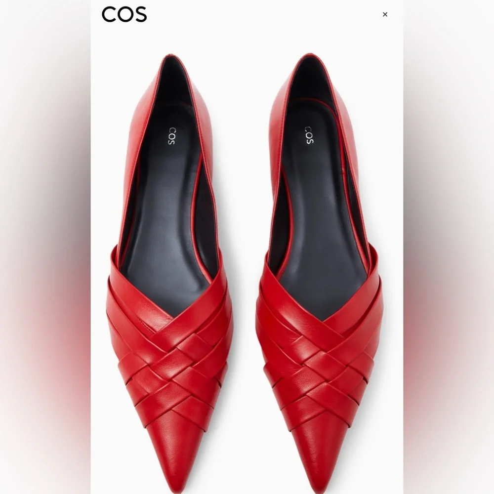 COS Crisscross Strap Premium Nappa Leather Pointed Flats Red EU40 US9 - Picture 3 of 17